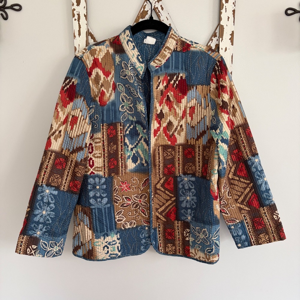 Vtg Alfred Dunner Quilted Jacket Size 10 Patchwork Aztec Abstract Grannycore